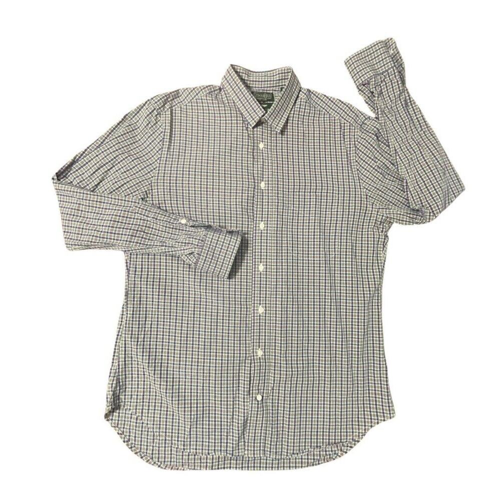 Gitman Bros Vintage LS Button Up Plaid Shirt USA Made Blue & Green Large Men